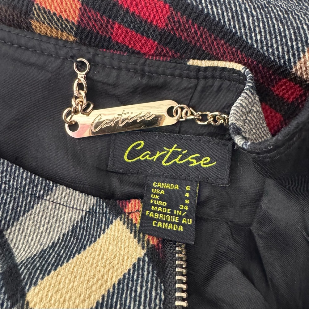 Cartise jacket coat zip up plaid black faux leather sleeves zipper gold hardware - Picture 5 of 9